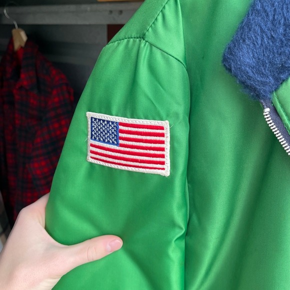 Vintage RARE 60s 70s Ford Mustang Cobra Racing Jacket Green Faux Fur Men XL - Picture 5 of 13